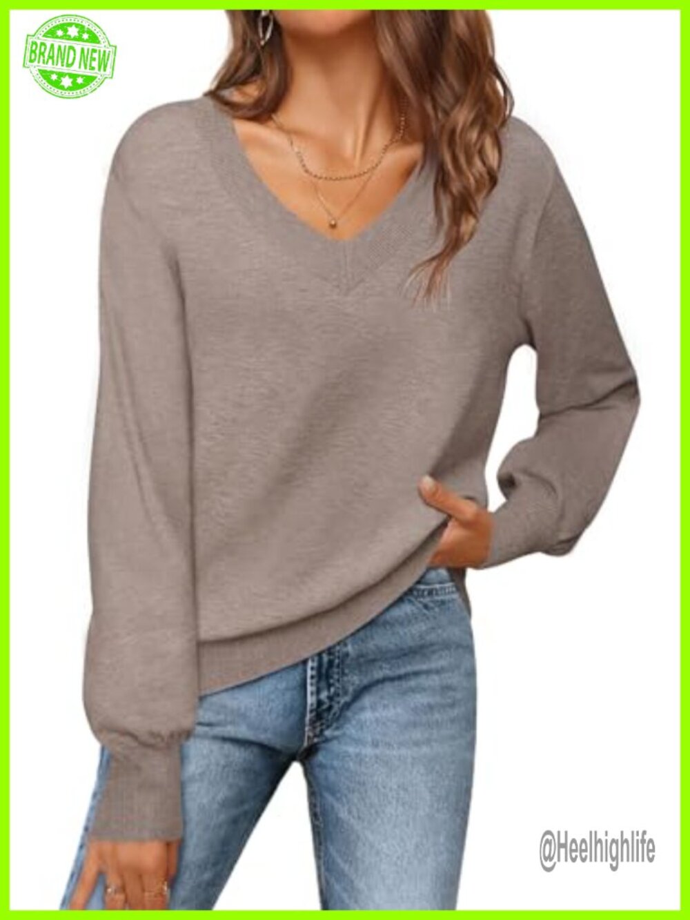 Long Sleeve V Neck Lightweight Knit Pullover Sweater
